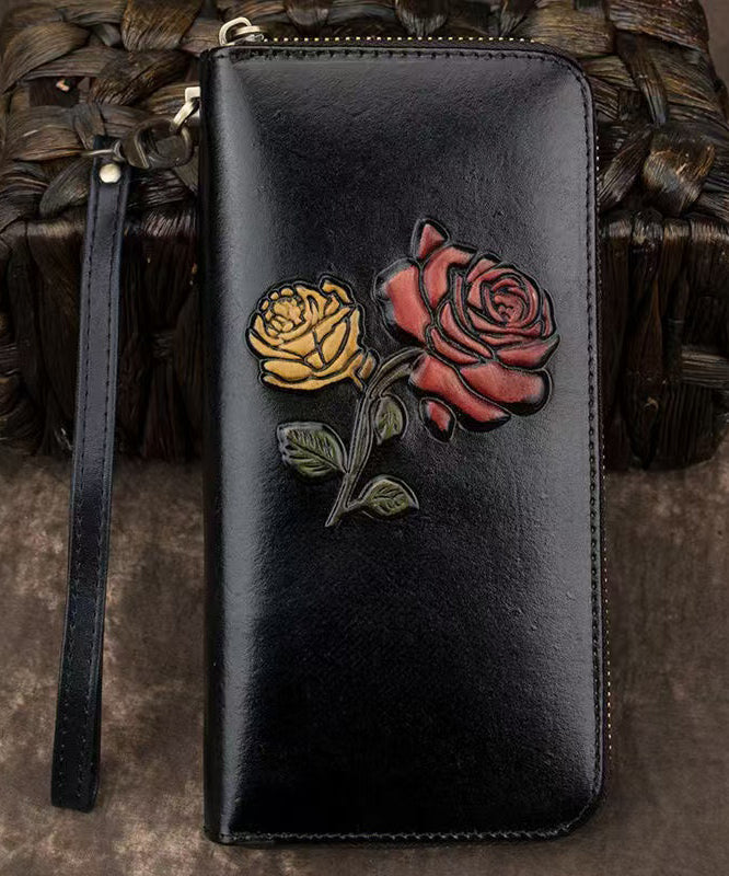 Durable Leather Purse Calf Black Embossed New Wallet FashionChic