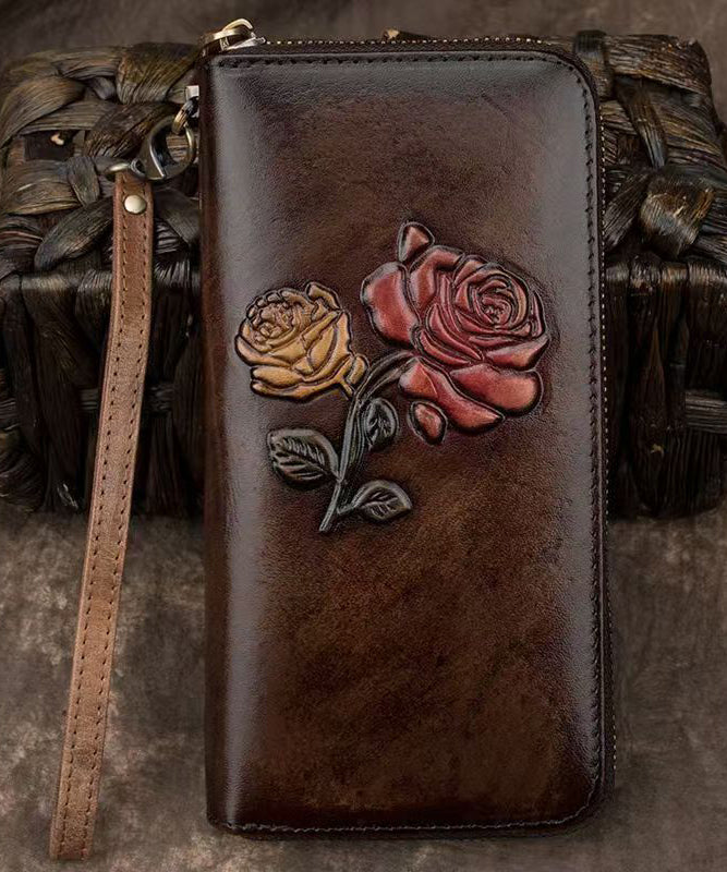 Durable Leather Purse Calf Black Embossed New Wallet FashionChic