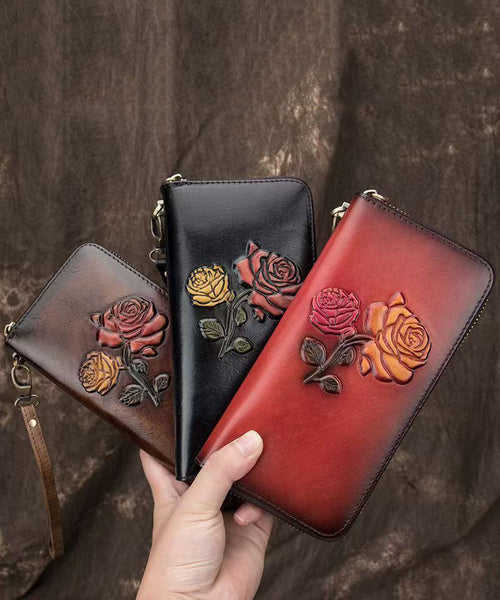 Durable Leather Purse Calf Black Embossed New Wallet FashionChic