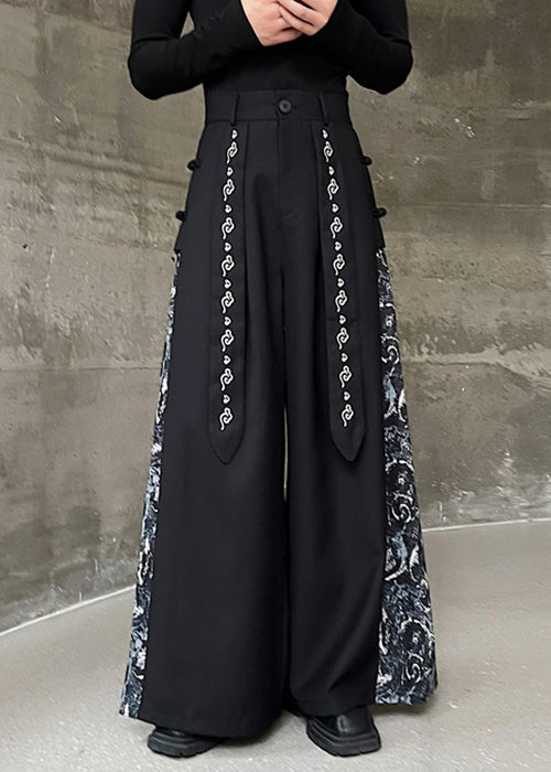 New Black Embroidered High Waist Patchwork Cotton Neutral Pants Spring KK058 SH-LF-LPTS240602