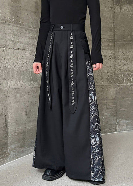 New Black Embroidered High Waist Patchwork Cotton Neutral Pants Spring KK058 SH-LF-LPTS240602