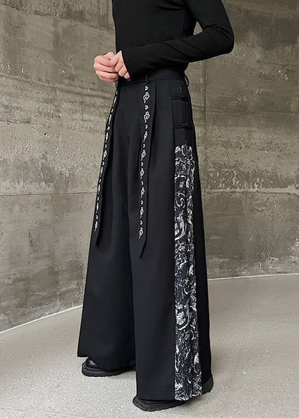 New Black Embroidered High Waist Patchwork Cotton Neutral Pants Spring KK058 SH-LF-LPTS240602