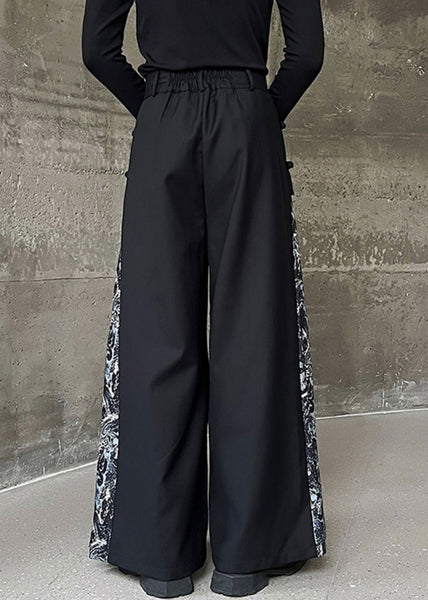 New Black Embroidered High Waist Patchwork Cotton Neutral Pants Spring KK058 SH-LF-LPTS240602