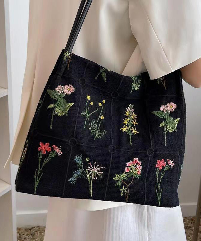 New Black Embroidered Large Capacity Canvas Shoulder Bag HJ1010 Ada Fashion