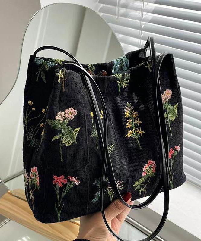 New Black Embroidered Large Capacity Canvas Shoulder Bag HJ1010 Ada Fashion