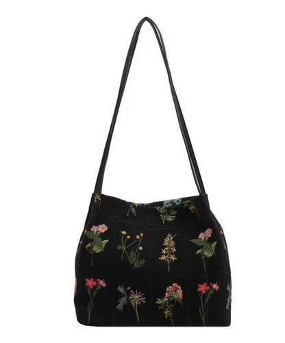 New Black Embroidered Large Capacity Canvas Shoulder Bag HJ1010 Ada Fashion