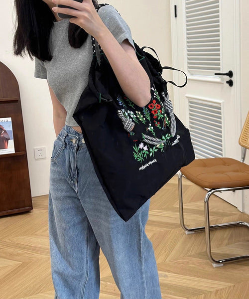New Black Embroidered Large Capacity Nylon Shopping Bag SX1001 Ada Fashion
