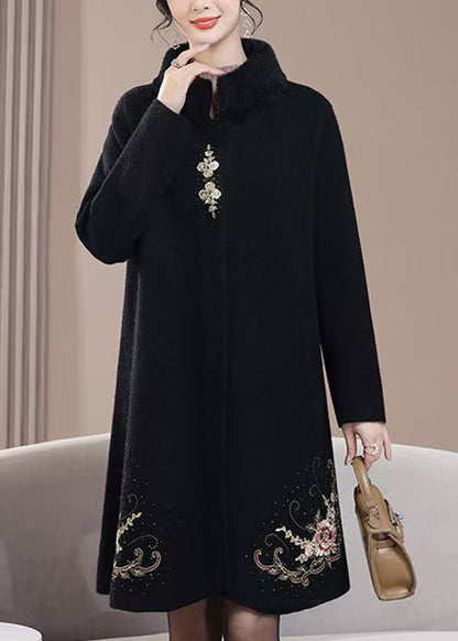 New Black Embroidered Zircon Wool Coats Spring RZ022 ABC