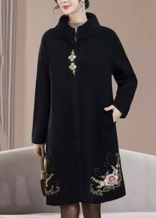 New Black Embroidered Zircon Wool Coats Spring RZ022 ABC