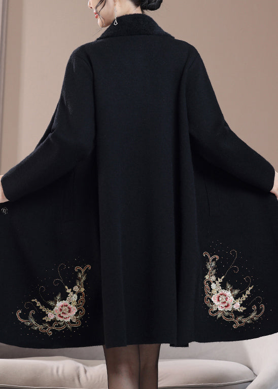New Black Embroidered Zircon Wool Coats Spring RZ022 ABC