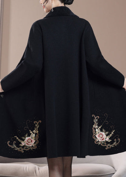 New Black Embroidered Zircon Wool Coats Spring RZ022 ABC