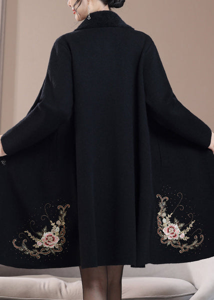 New Black Embroidered Zircon Wool Coats Spring RZ022 ABC