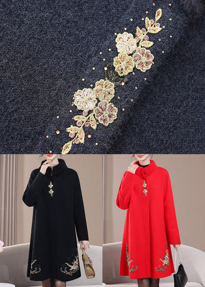 New Black Embroidered Zircon Wool Coats Spring RZ022 ABC
