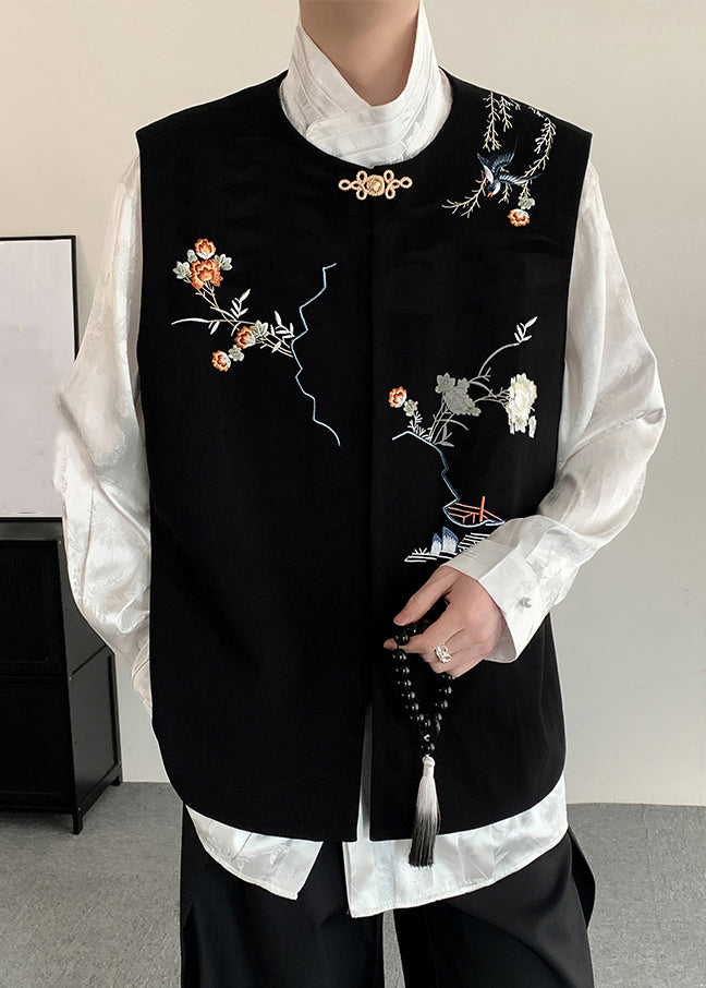 New Black Embroideried Button Silk Velour Mens Waistcoat Fall WJ035 MENCW241119