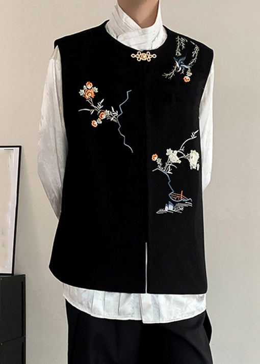 New Black Embroideried Button Silk Velour Mens Waistcoat Fall WJ035 MENCW241119