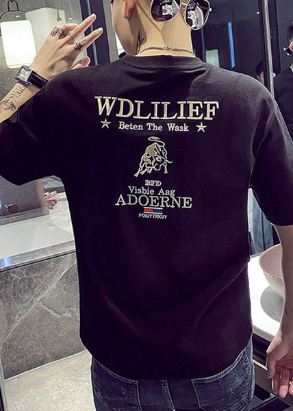 Designer Shirt Cotton New Mens Summer Black T Embroideried FashionChic