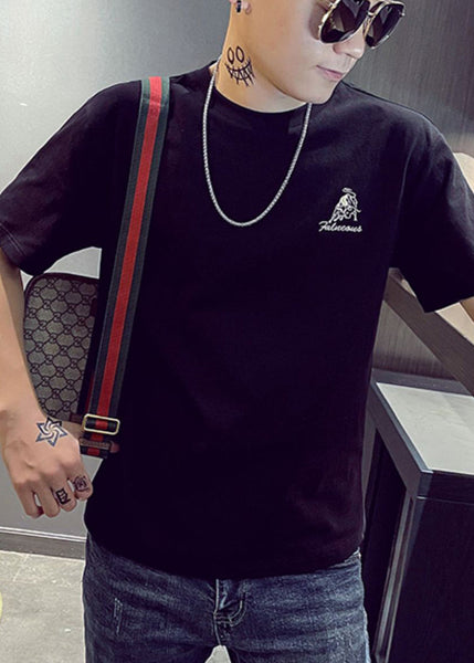 Designer Shirt Cotton New Mens Summer Black T Embroideried FashionChic