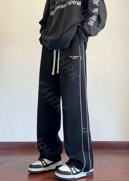 New Black Embroideried Patchwork Cotton Men Pants Fall WA048 MENP241110