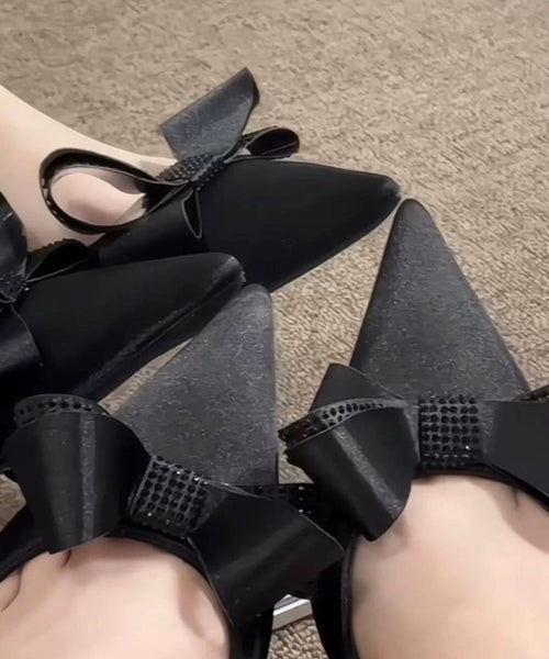 Zircon Sandals High New Pointed Black Splicing Heels Bow FashionChic