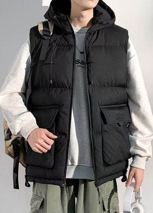 New Black Hooded Pockets Cotton Filled Mens Waistcoat Sleeveless RN013 ABC