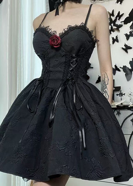 New Black Lace High Waist Patchwork Cotton Mid Dress Sleeveless YT031 ABC