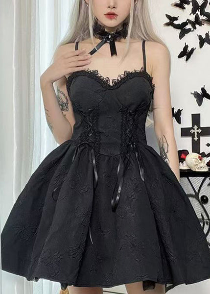 New Black Lace High Waist Patchwork Cotton Mid Dress Sleeveless YT031 ABC