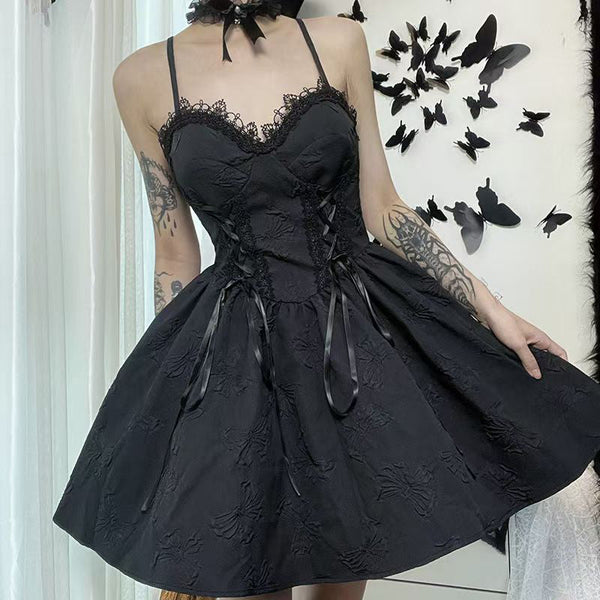 New Black Lace High Waist Patchwork Cotton Mid Dress Sleeveless YT031 ABC