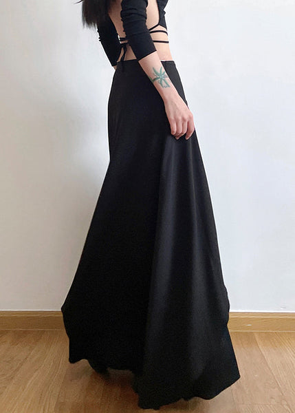 New Black Lace Up Solid High Waist Cotton Skirts Summer PP008 OM-NZ240827