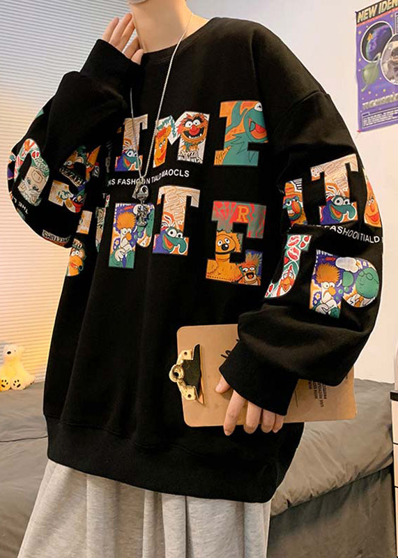 New Black Letter Print Warm Fleece Mens Sweatshirt Winter RP068 ABC