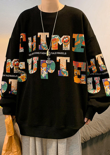 New Black Letter Print Warm Fleece Mens Sweatshirt Winter RP068 ABC