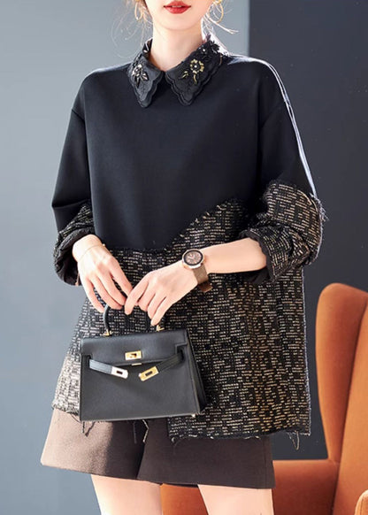 New Black Nail Bead Patchwork Cotton Shirts Spring RL039 ABC