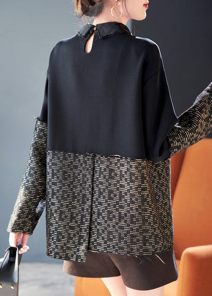 New Black Nail Bead Patchwork Cotton Shirts Spring RL039 ABC