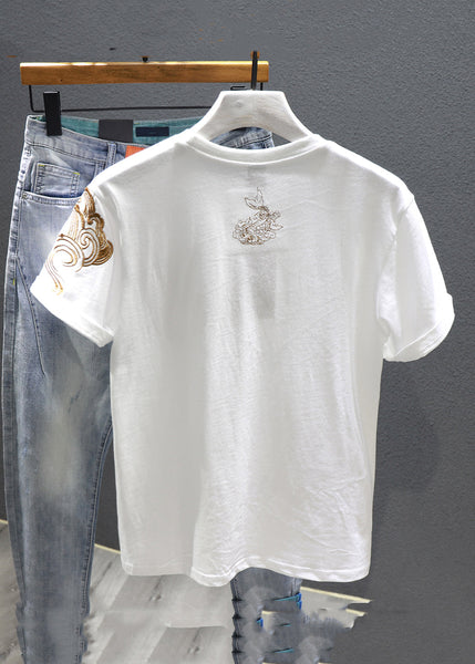 New Black O-Neck Print Cotton Men T Shirt Short Sleeve LK041 Men-Silk-MENT240630