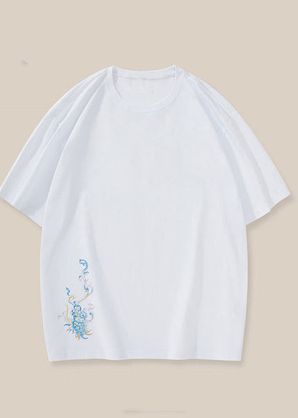 New Oriental Summer Shirt Cotton Black T Embroideried Mens FashionChic