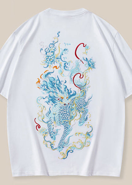 New Oriental Summer Shirt Cotton Black T Embroideried Mens FashionChic