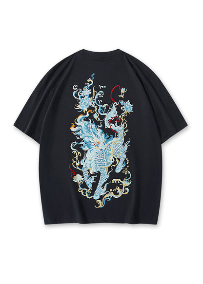 New Oriental Summer Shirt Cotton Black T Embroideried Mens FashionChic