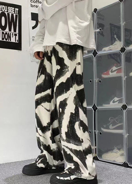 Black Oversized Casual Clothing Mens Dye New Pants Cotton Tie FashionChic