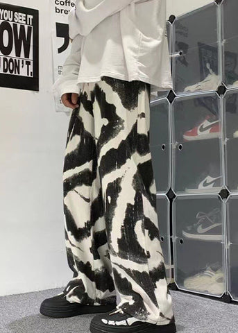 Black Oversized Casual Clothing Mens Dye New Pants Cotton Tie FashionChic