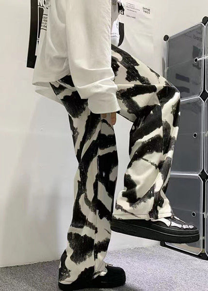 Black Oversized Casual Clothing Mens Dye New Pants Cotton Tie FashionChic