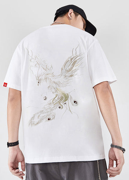 Black Men T New Phoenix Cotton Shirt Embroideried Summer FashionChic