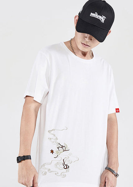 Black Men T New Phoenix Cotton Shirt Embroideried Summer FashionChic