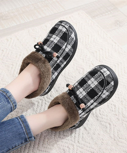 New Black Plaid Women Splicing Flats Fuzzy Wool Lined TQ064 ABC