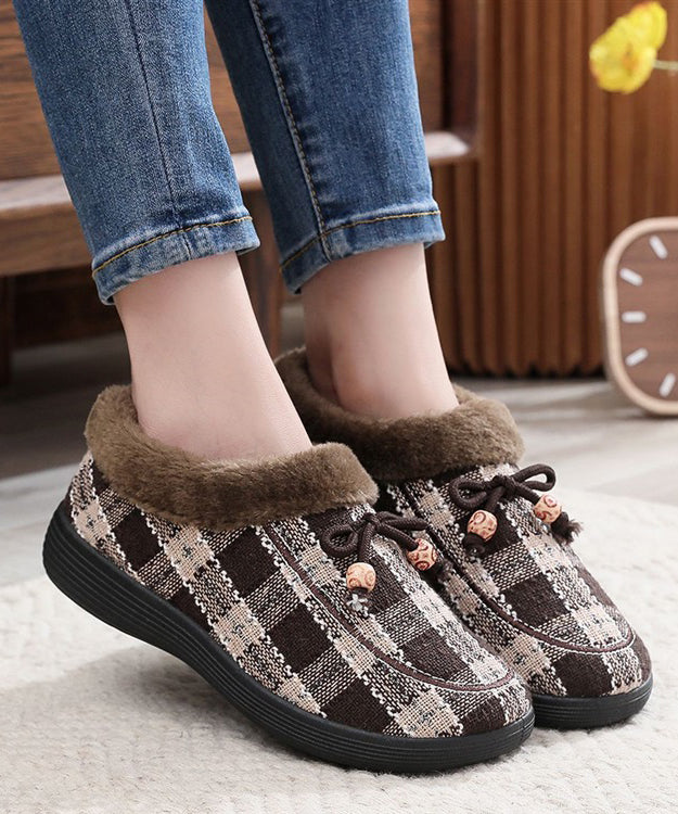 New Black Plaid Women Splicing Flats Fuzzy Wool Lined TQ064 ABC