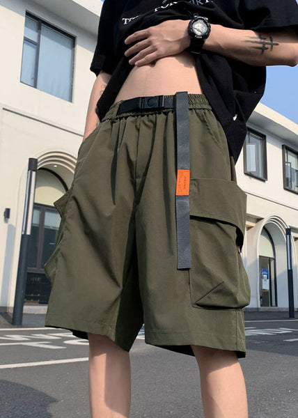 New Black Elastic Summer Pockets Shorts Mens Waist Cotton FashionChic