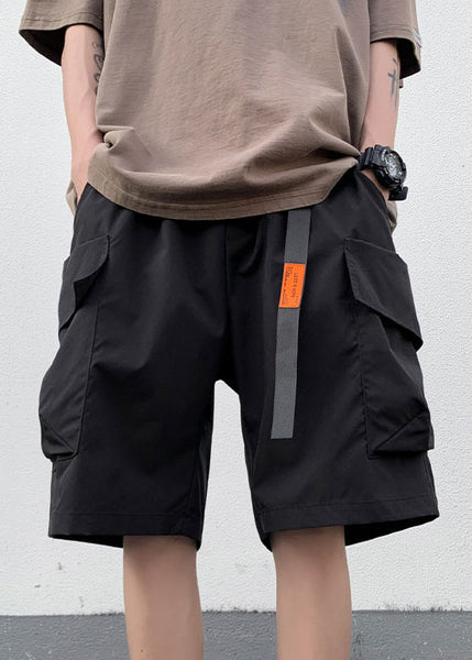 New Black Elastic Summer Pockets Shorts Mens Waist Cotton FashionChic