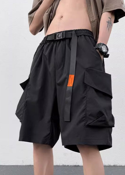 New Black Elastic Summer Pockets Shorts Mens Waist Cotton FashionChic