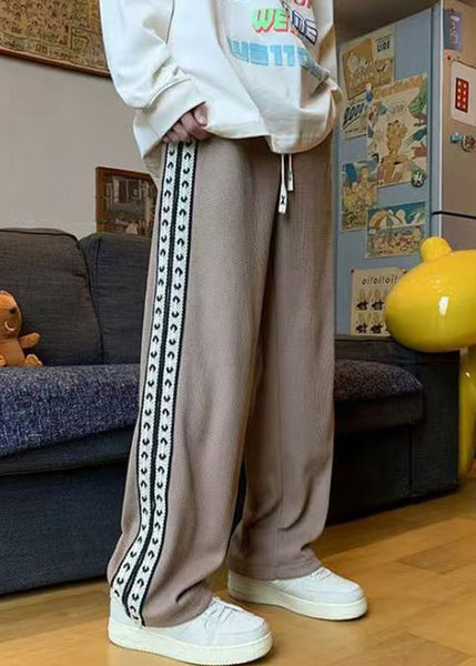 New Black Pockets Elastic Waist Patchwork Warm Fleece Men Pants Winter WA041 MENP241110