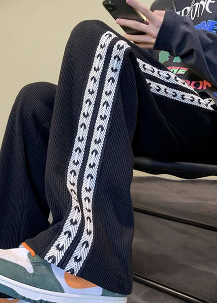 New Black Pockets Elastic Waist Patchwork Warm Fleece Men Pants Winter WA041 MENP241110