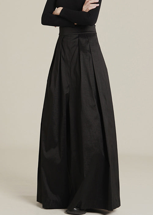 New Black Pockets High Waist Cotton Wide Leg Pants Spring Ada Fashion