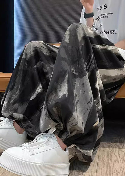 New Black Pockets Tie Dye Ice Silk Mens Lantern Pants Summer YT033 Men-Silk-MENP240721